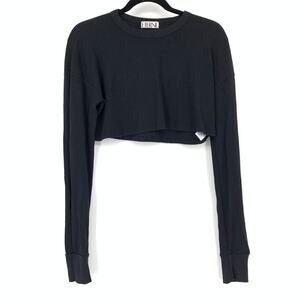 Eterne Cropped Long Sleeve Crewneck Oversized Thermal Top Womens Size XS Black